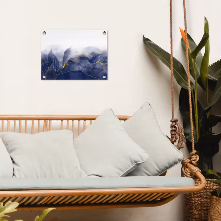 Marmer - Blauw - Marmerlook - Goud - Textuur tuinposter los doek klein -sfeer7