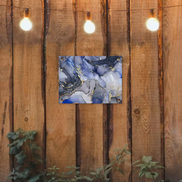 Marmer - Goud - Abstract - Blauw tuinposter los doek klein -sfeer1