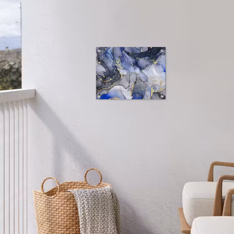 Marmer - Goud - Abstract - Blauw tuinposter los doek klein -sfeer8