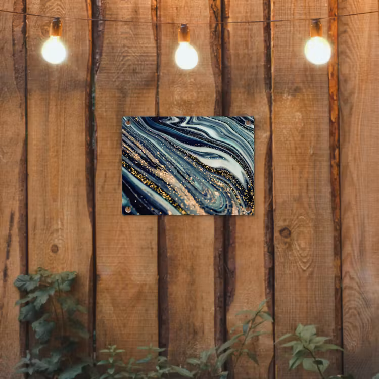 Marmer - Goud - Blauw - Glitter - Marmerlook - Abstract tuinposter los doek klein -sfeer1