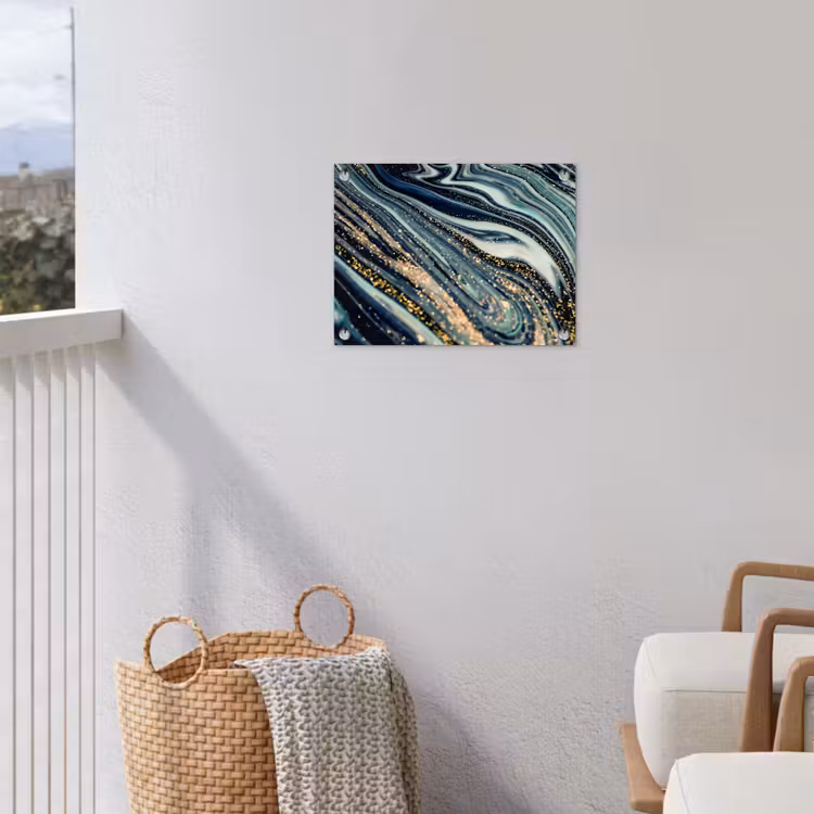 Marmer - Goud - Blauw - Glitter - Marmerlook - Abstract tuinposter los doek klein -sfeer8