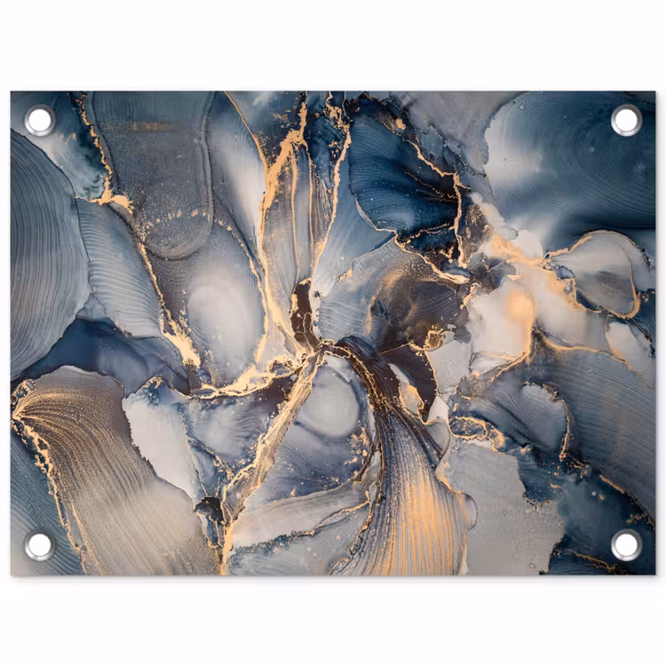 Marmer - Grijs - Blauw - Luxe - Goud tuinposter los doek klein -3d