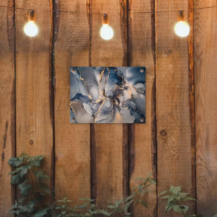 Marmer - Grijs - Blauw - Luxe - Goud tuinposter los doek klein -sfeer1