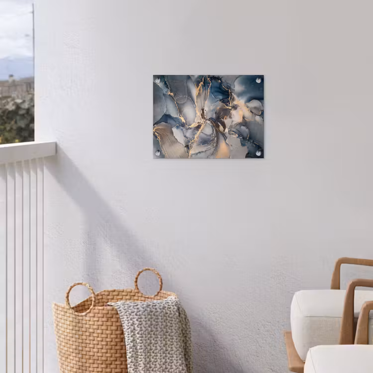Marmer - Grijs - Blauw - Luxe - Goud tuinposter los doek klein -sfeer8