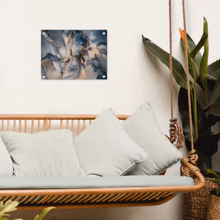 Marmer - Grijs - Blauw - Luxe - Goud tuinposter los doek klein -sfeer7