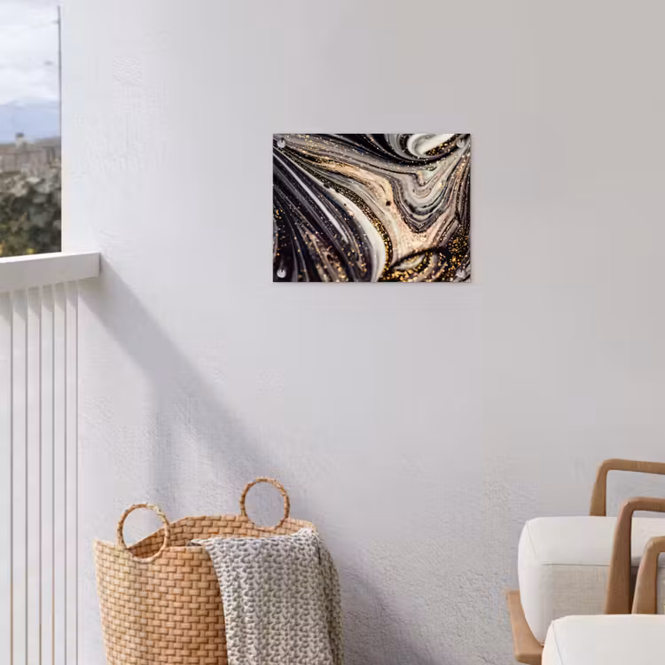 Marmerlook - Zwart - Goud - Wit - Glitter - Marmer tuinposter los doek klein -sfeer8