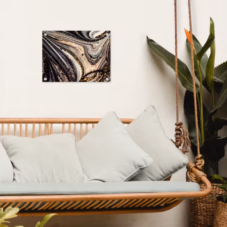 Marmerlook - Zwart - Goud - Wit - Glitter - Marmer tuinposter los doek klein -sfeer7