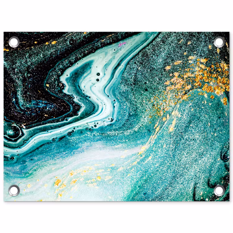 Marmerlook - Blauw - Goud - Glitter - Luxe - Marmer tuinposter los doek klein -3d