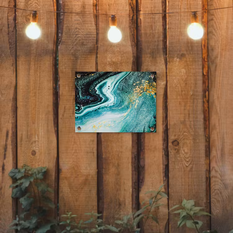 Marmerlook - Blauw - Goud - Glitter - Luxe - Marmer tuinposter los doek klein -sfeer1