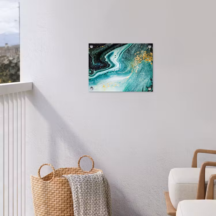 Marmerlook - Blauw - Goud - Glitter - Luxe - Marmer tuinposter los doek klein -sfeer8