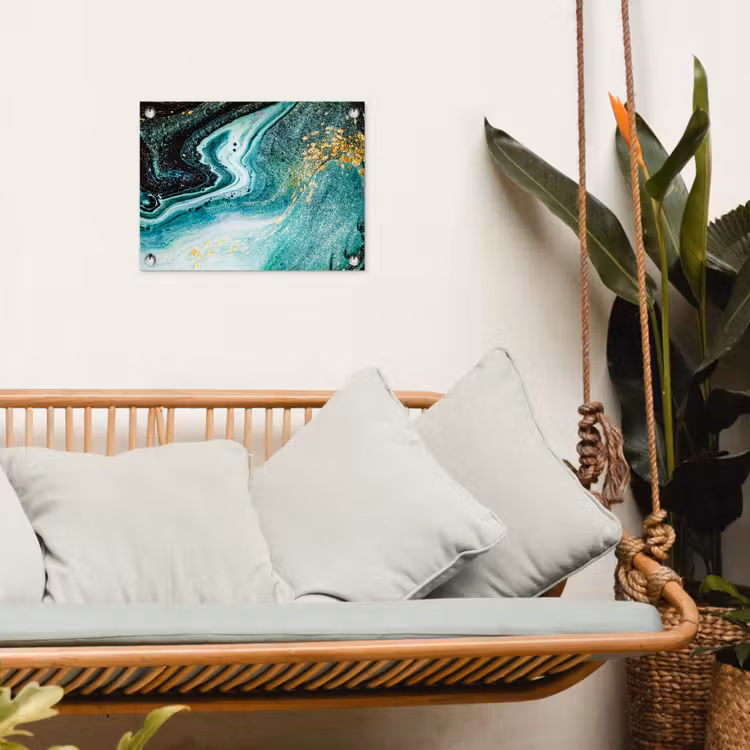 Marmerlook - Blauw - Goud - Glitter - Luxe - Marmer tuinposter los doek klein -sfeer7