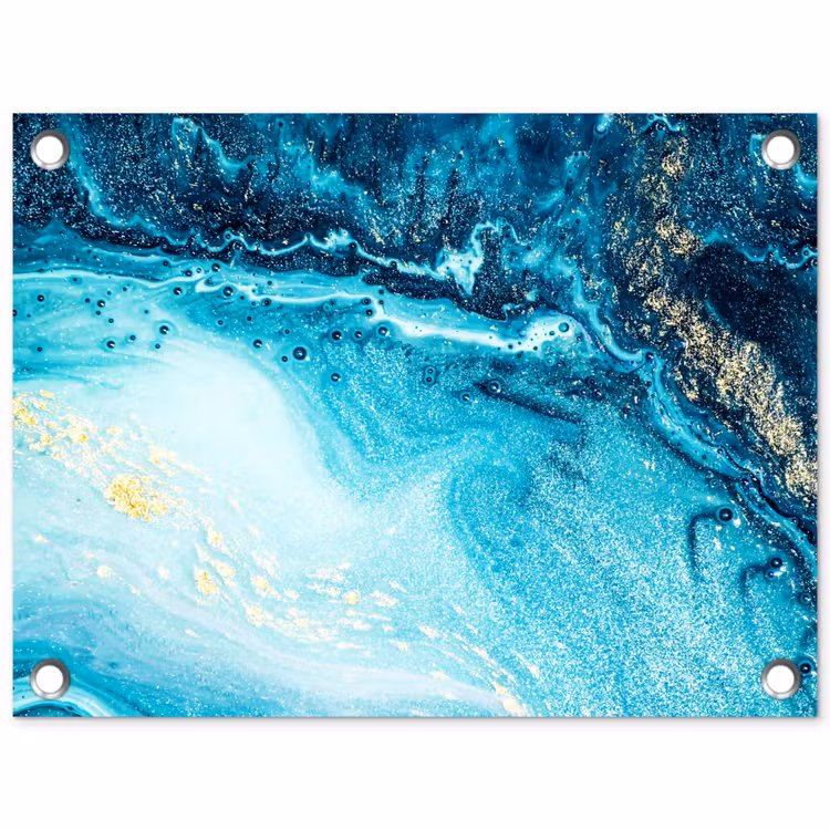 Marmerlook - Blauw - Goud - Luxe - Glitter - Marmer tuinposter los doek klein -3d