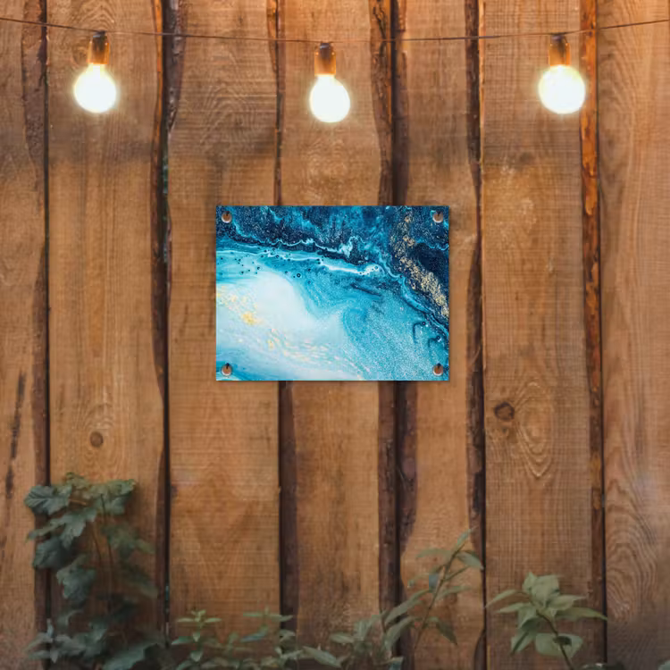 Marmerlook - Blauw - Goud - Luxe - Glitter - Marmer tuinposter los doek klein -sfeer1