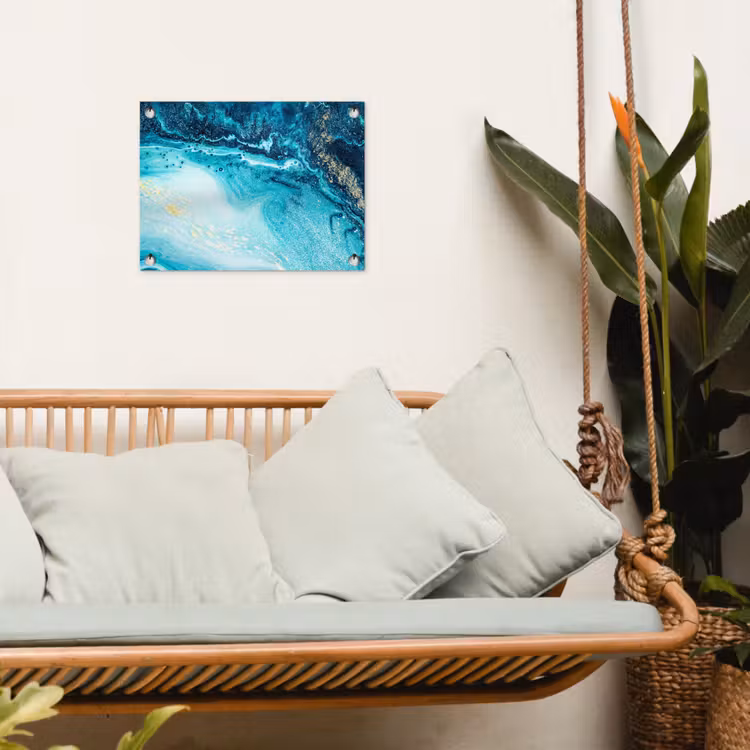 Marmerlook - Blauw - Goud - Luxe - Glitter - Marmer tuinposter los doek klein -sfeer7