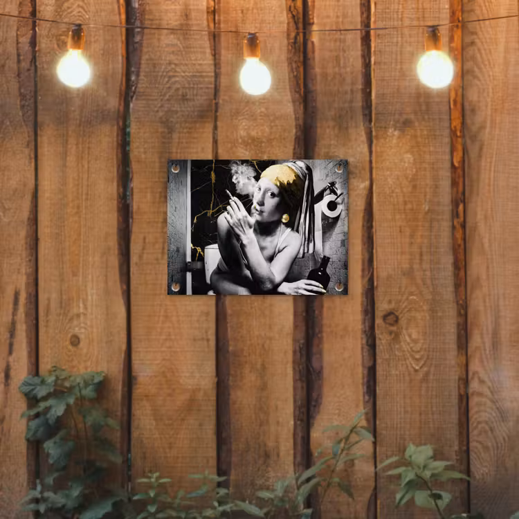 Marmerlook - Meisje met de parel - Sigaretten - Toilet - Goud - Kunst - Oude meesters tuinposter los doek klein -sfeer1