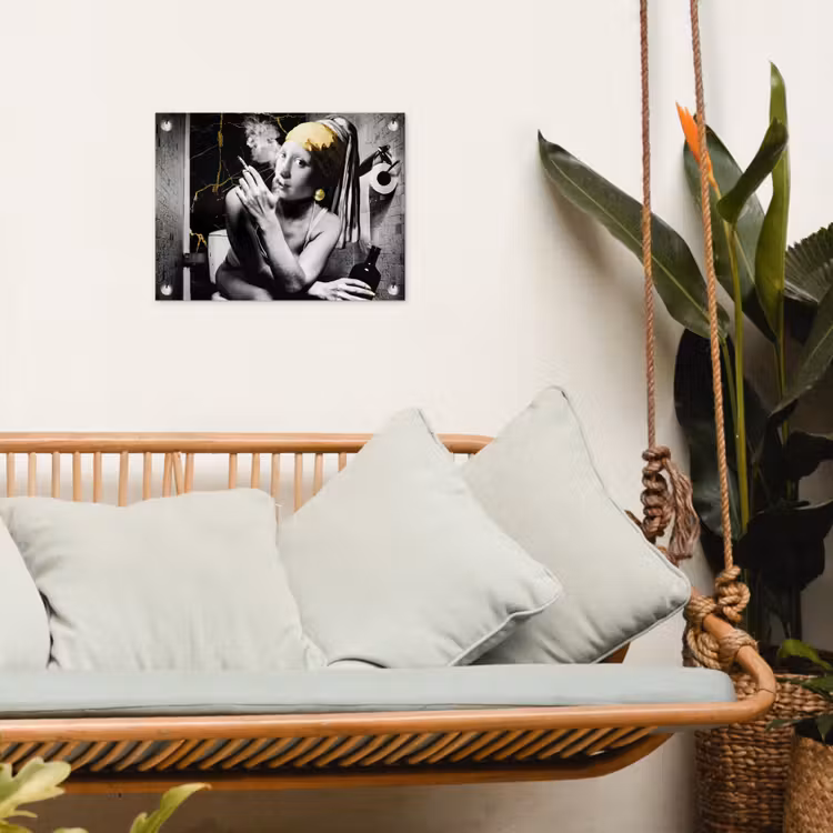 Marmerlook - Meisje met de parel - Sigaretten - Toilet - Goud - Kunst - Oude meesters tuinposter los doek klein -sfeer7