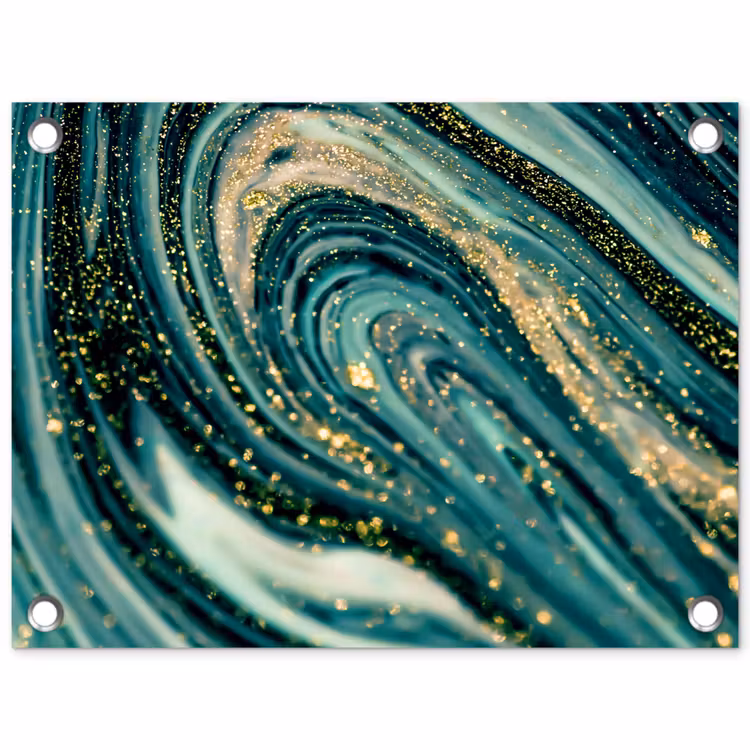 Marmerlook - Luxe - Goud - Turquoise - Glitter tuinposter los doek klein -3d