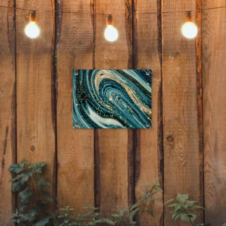 Marmerlook - Luxe - Goud - Turquoise - Glitter tuinposter los doek klein -sfeer1