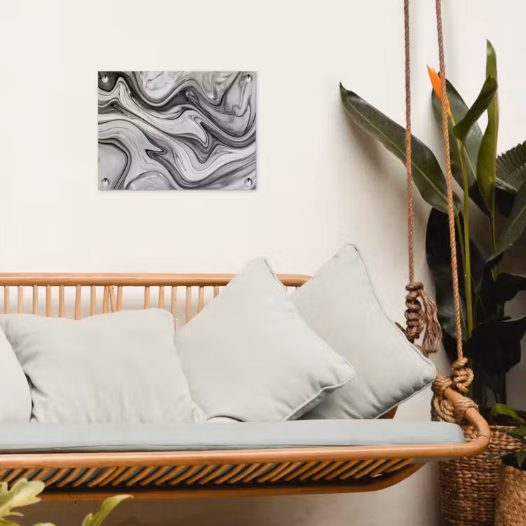 Marmer - Patronen - Grijs - Marmerlook - Zwart tuinposter los doek klein -sfeer7