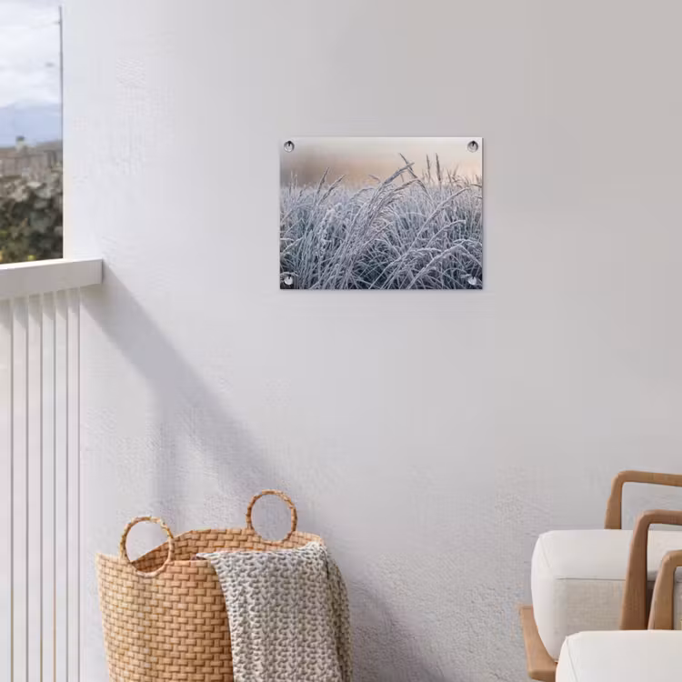 Rijp - Gras - Kristallen - Winter - Minimalistisch tuinposter los doek klein -sfeer8
