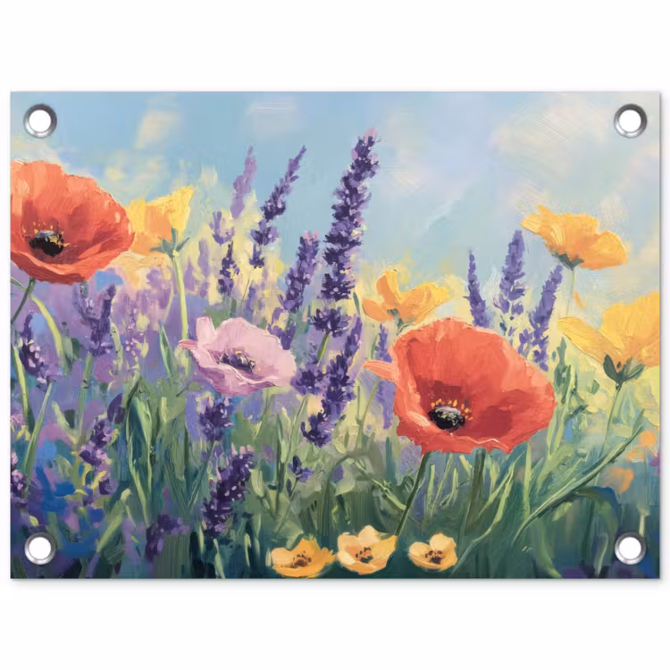 Weide - Bloemen - Kleurrijk tuinposter los doek klein -3d