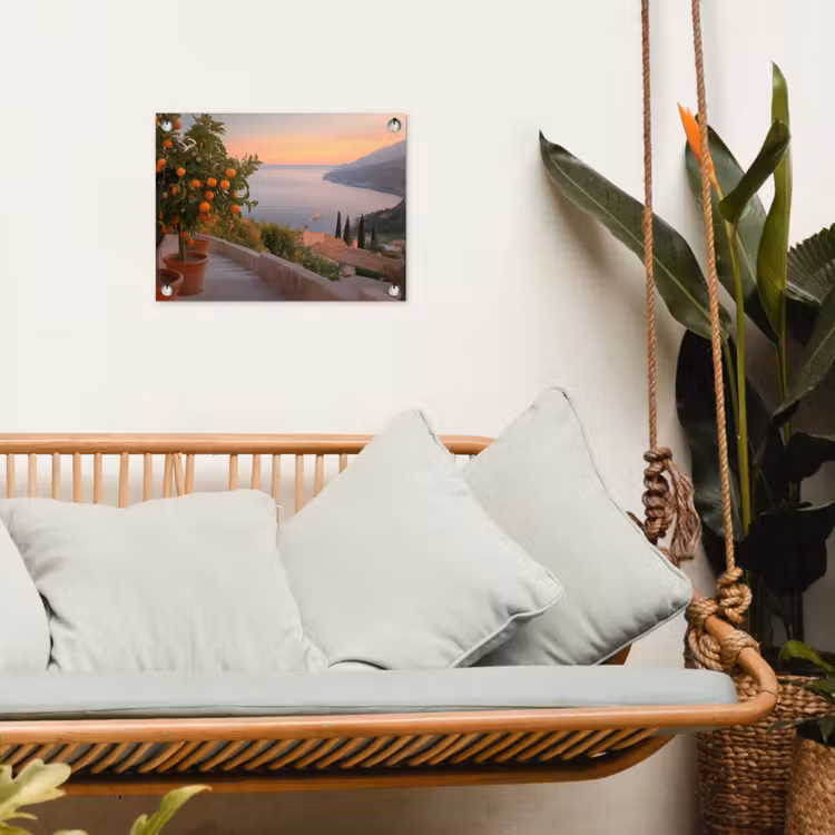 Middelandse zee - Sinaasappel - Heuvels - Zee tuinposter los doek klein -sfeer7