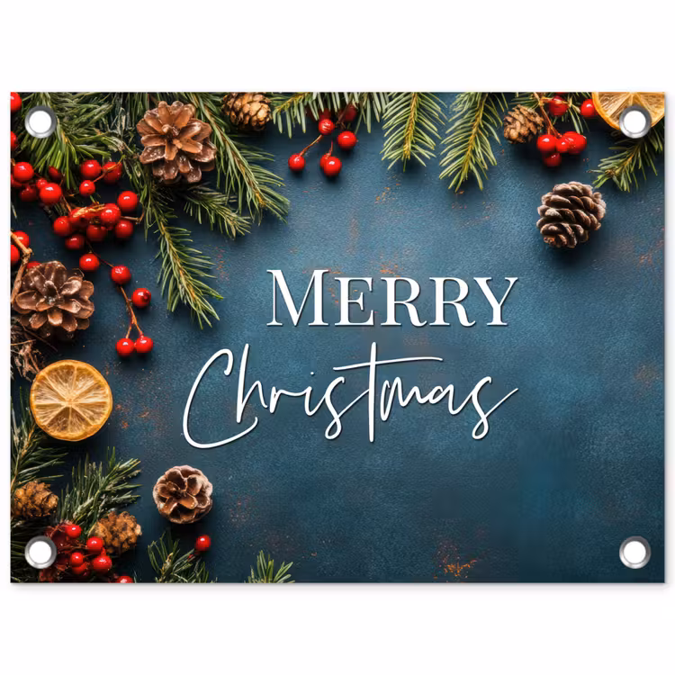 Merry Christmas - Blauw - Kerst - Winter tuinposter los doek klein -3d