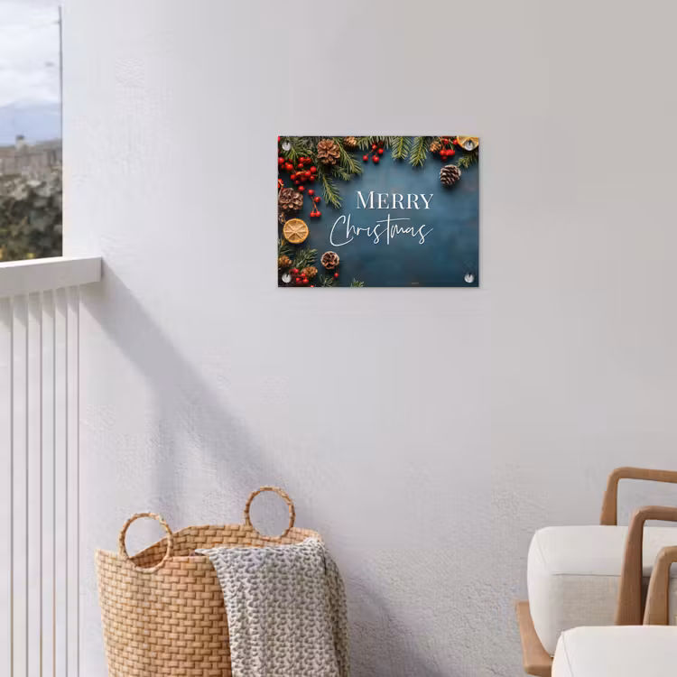 Merry Christmas - Blauw - Kerst - Winter tuinposter los doek klein -sfeer8