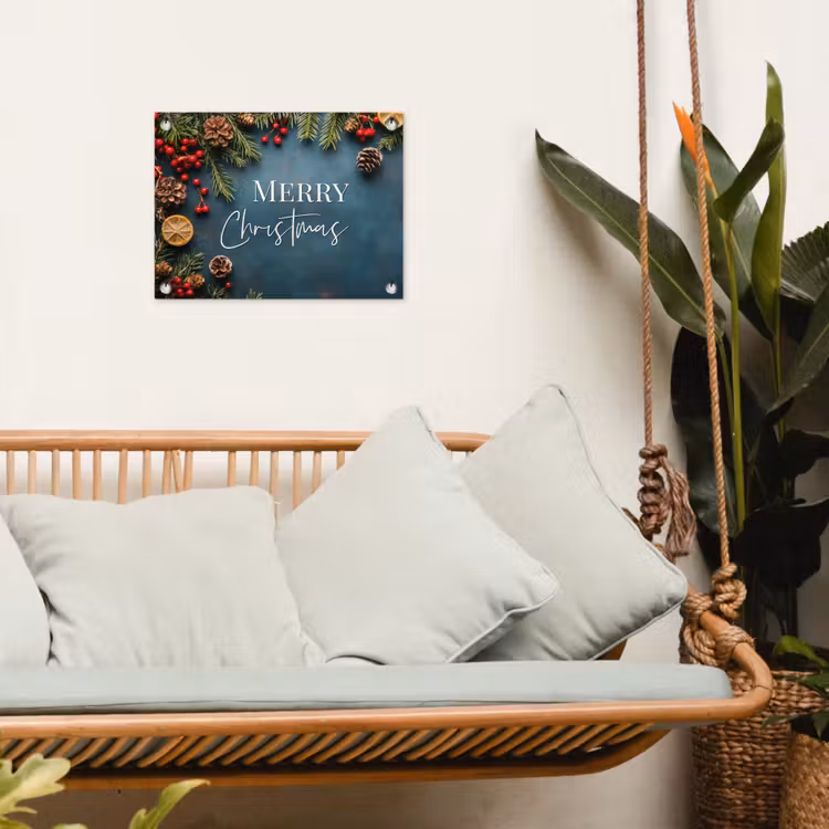 Merry Christmas - Blauw - Kerst - Winter tuinposter los doek klein -sfeer7