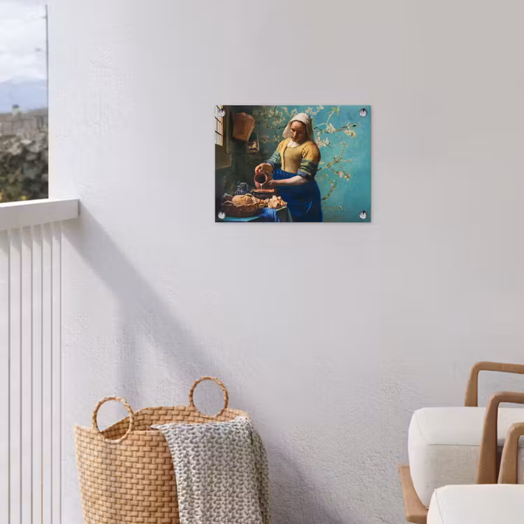 Melkmeisje - Amandelbloesem - Van Gogh - Vermeer - Schilderij - Oude meesters tuinposter los doek klein -sfeer8