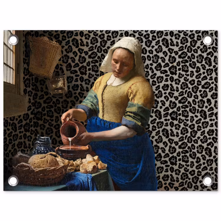 Melkmeisje - Kunst - Panterprint - Vermeer - Schilderij - Oude meesters tuinposter los doek klein -3d
