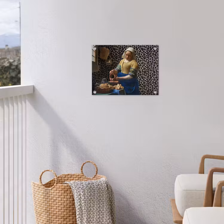 Melkmeisje - Kunst - Panterprint - Vermeer - Schilderij - Oude meesters tuinposter los doek klein -sfeer8