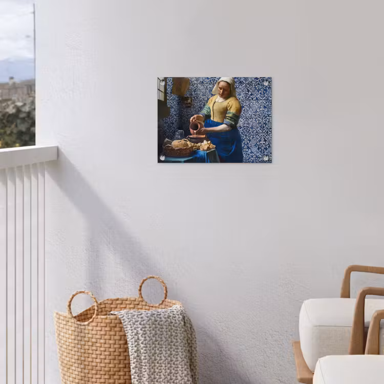 Melkmeisje - Delfts Blauw - Vermeer - Schilderij - Oude meesters tuinposter los doek klein -sfeer8