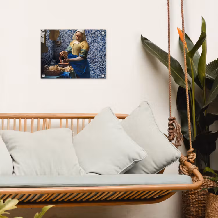 Melkmeisje - Delfts Blauw - Vermeer - Schilderij - Oude meesters tuinposter los doek klein -sfeer7