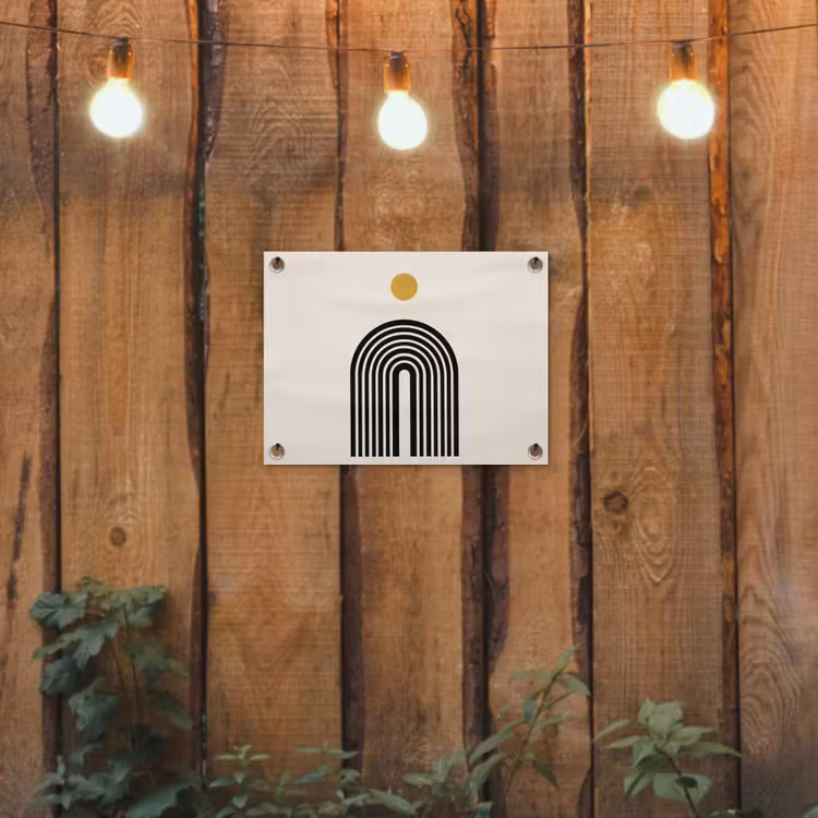 Minimalistisch - Zwarte boog - Gouden cirkel tuinposter los doek klein -sfeer1