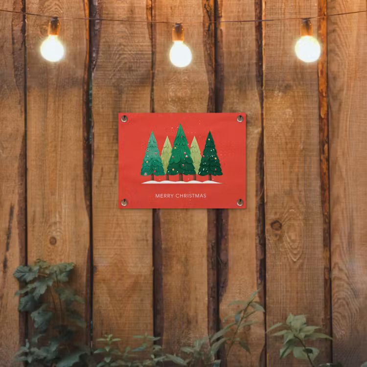 Minimalistisch - Kerstbomen - Rood - Sneeuw tuinposter los doek klein -sfeer1