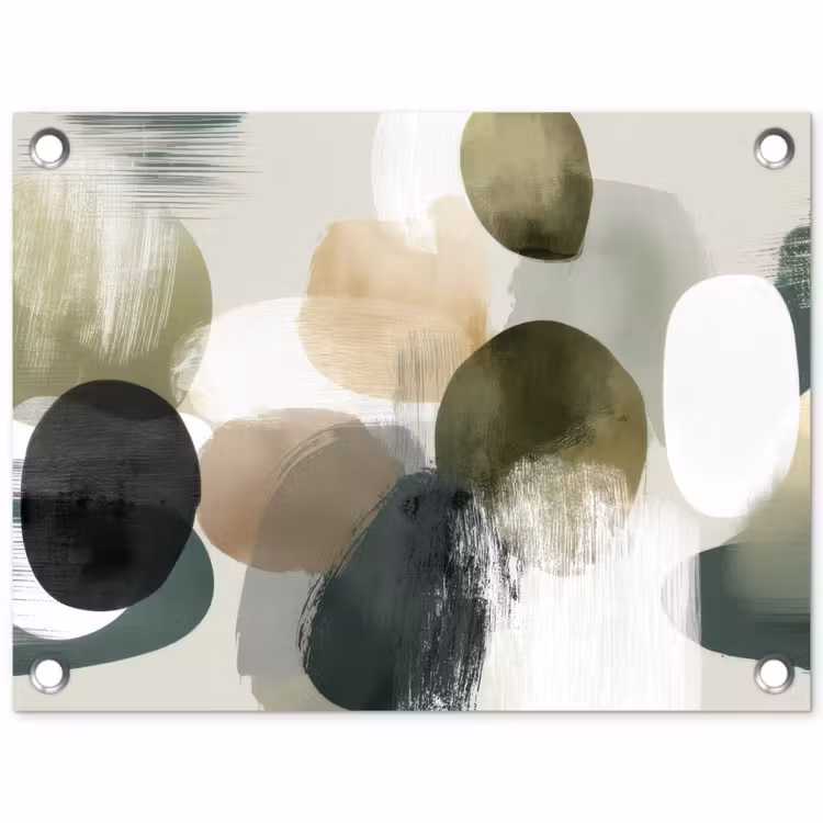 Minimalistisch - Cirkels - Penseelstreken - Beige tuinposter los doek klein -3d