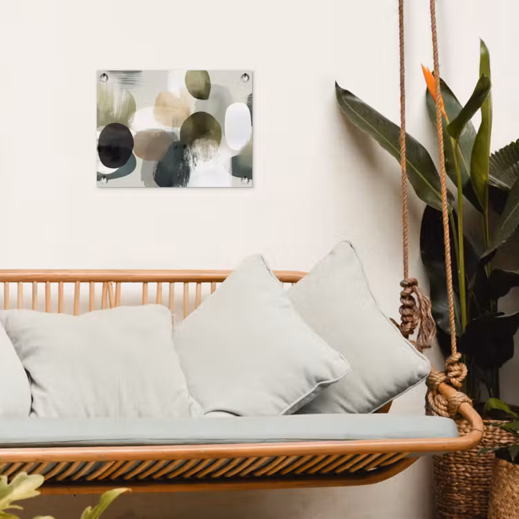 Minimalistisch - Cirkels - Penseelstreken - Beige tuinposter los doek klein -sfeer7