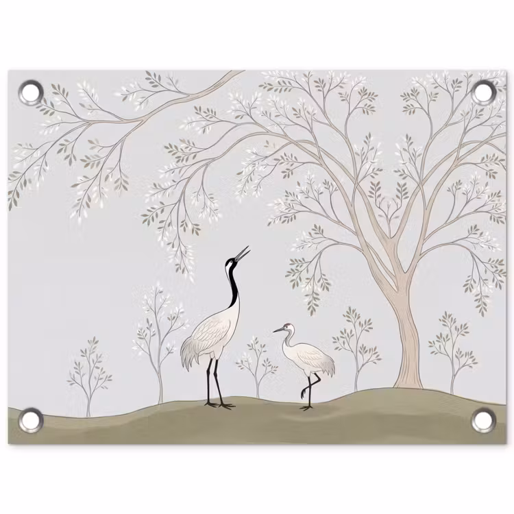 Minimalistisch - Kraanvogels - Blauw tuinposter los doek klein -3d