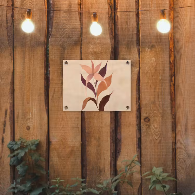 Minimalistisch - Bloem - Bladeren - Beige tuinposter los doek klein -sfeer1