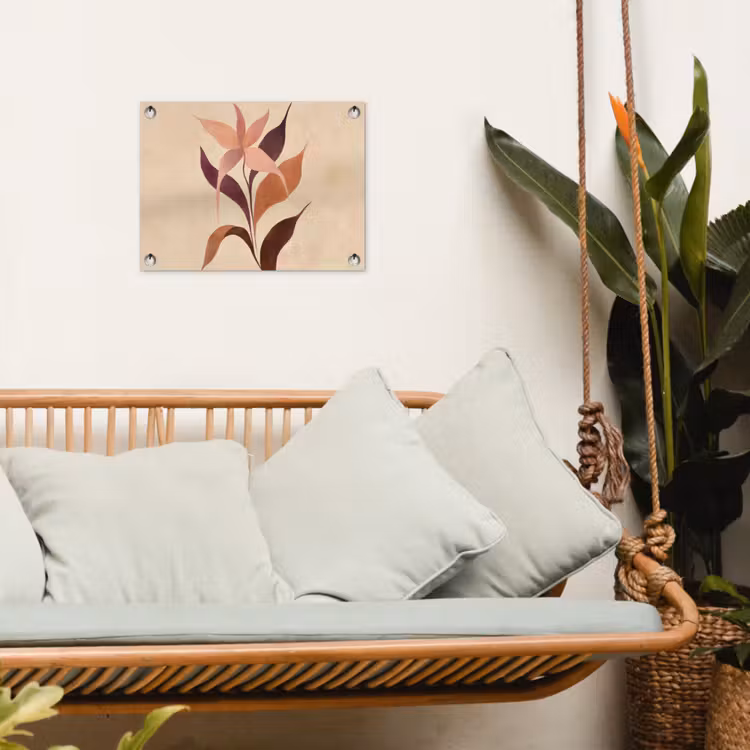 Minimalistisch - Bloem - Bladeren - Beige tuinposter los doek klein -sfeer7