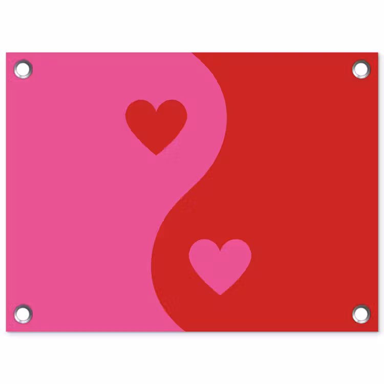 Minimalistisch - Rood - Roze - Hartjes tuinposter los doek klein -3d