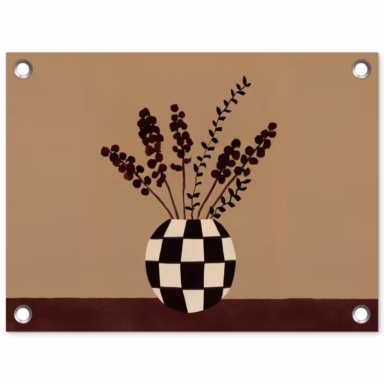 Minimalistisch - Vaas - Bloemen - Bruin tuinposter los doek klein -3d
