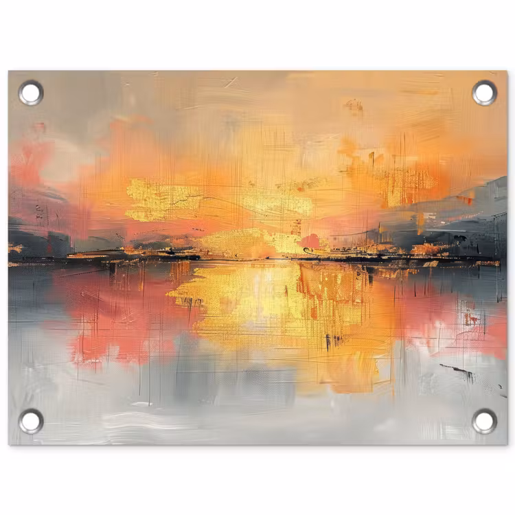 Modern - Abstract - Goud - Roze tuinposter los doek klein -3d
