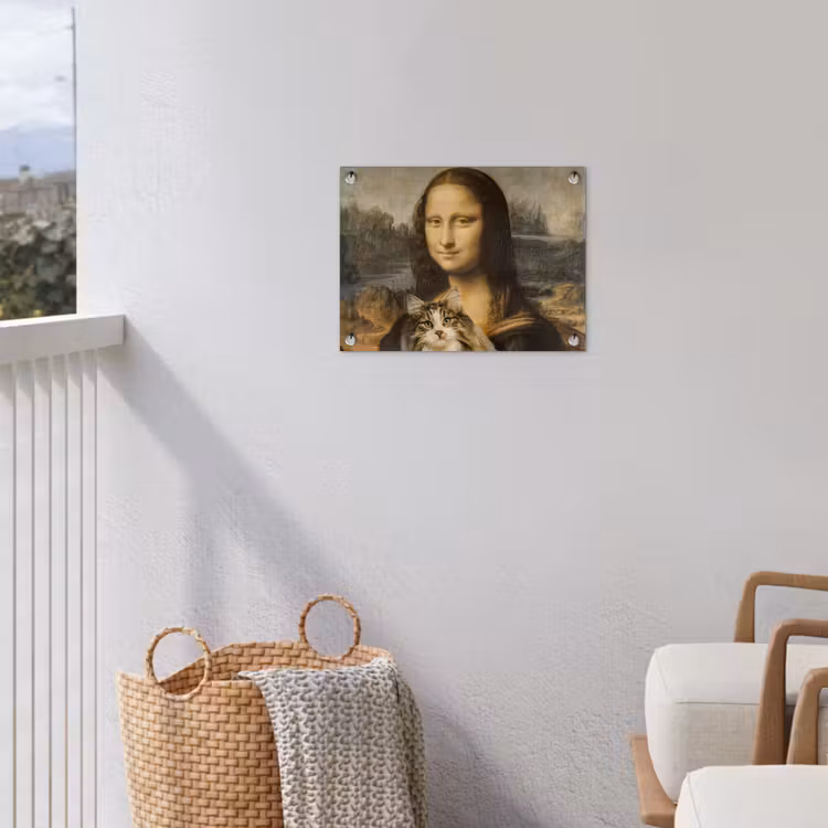 Mona Lisa - Kat - Leonardo da Vinci - Vintage - Kunstwerk - Oude meesters - Schilderij tuinposter los doek klein -sfeer8