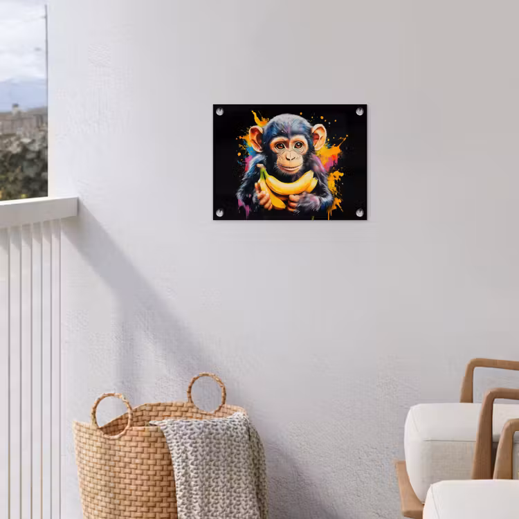 Aap - Graffiti - Kleurrijk - Bananen - Modern tuinposter los doek klein -sfeer8