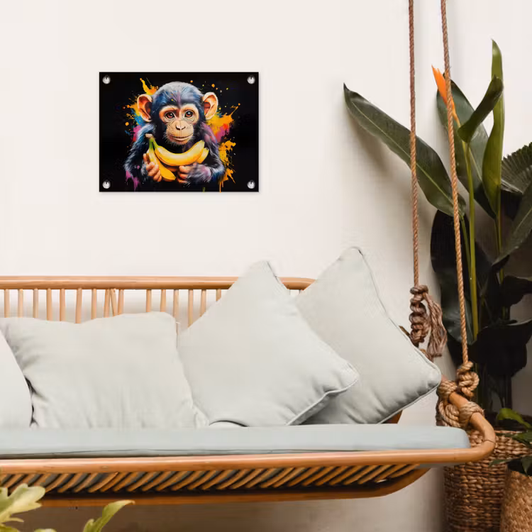Aap - Graffiti - Kleurrijk - Bananen - Modern tuinposter los doek klein -sfeer7