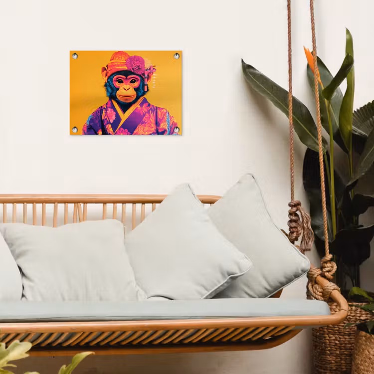 Aap - Kimono - Bloemen - Hoofdtooi tuinposter los doek klein -sfeer7