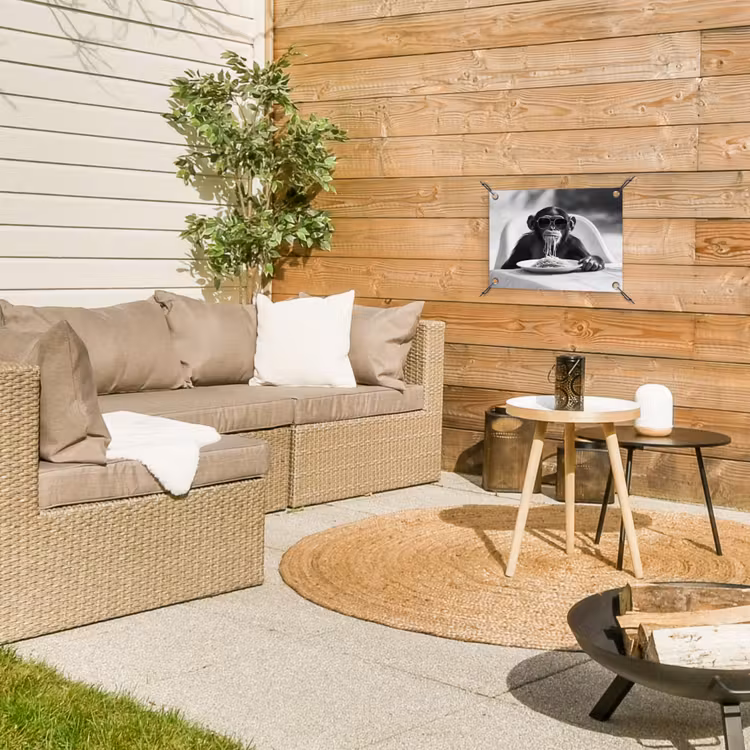 Aap - Spaghetti - Zonnebril - Zwart wit - Cool - Dier tuinposter los doek klein -sfeer4