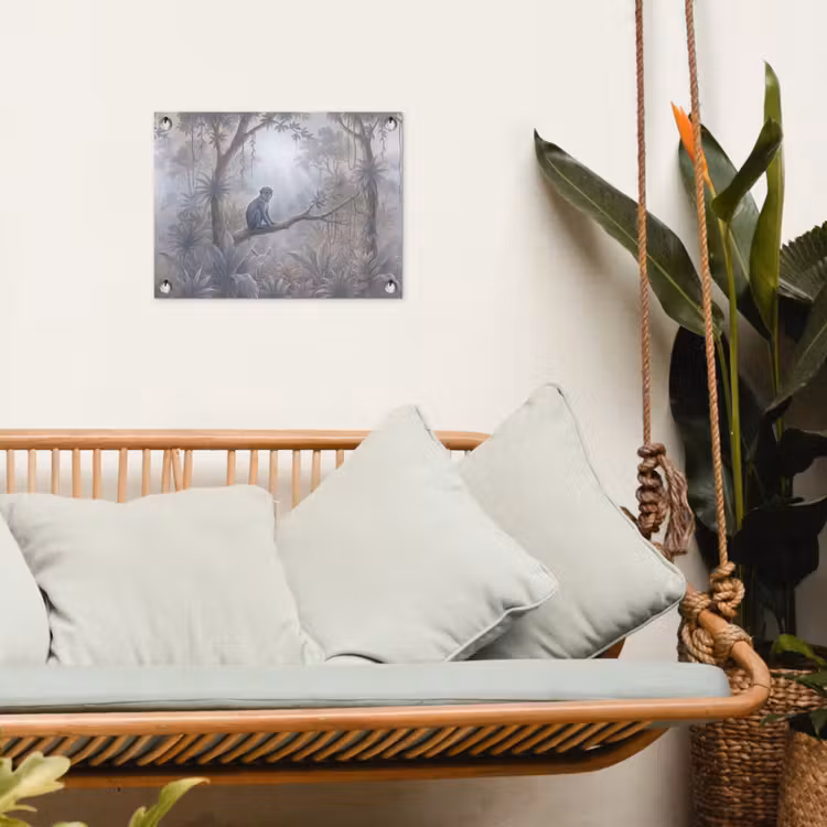 Aap - Boom - Jungle - Natuur - Grijs tuinposter los doek klein -sfeer7